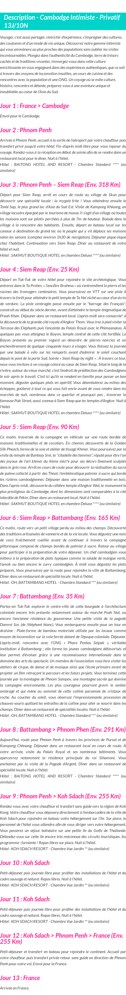 Détails du séjour