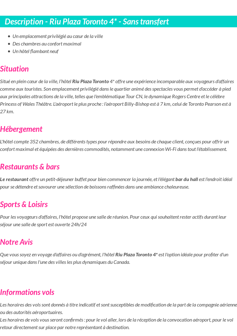 Détails du séjour