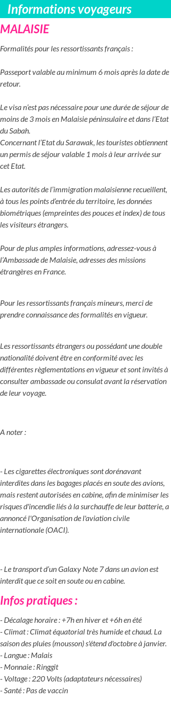 Formalités et infos voyageurs