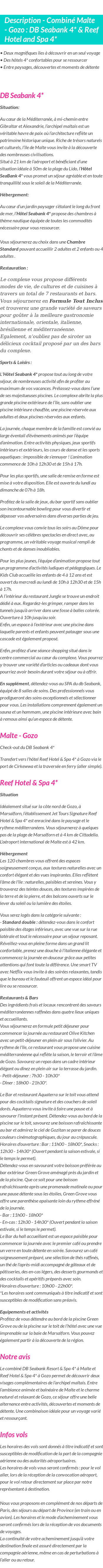Détails du séjour