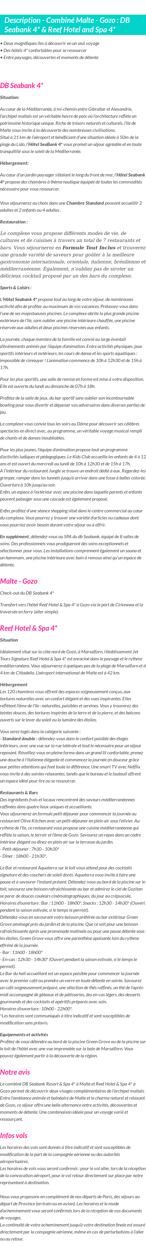 Détails du séjour
