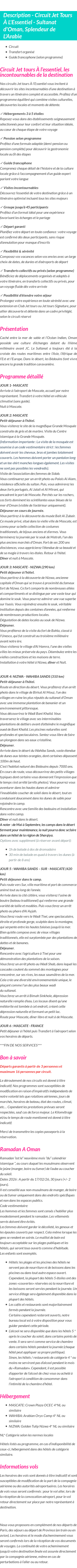 Détails du séjour
