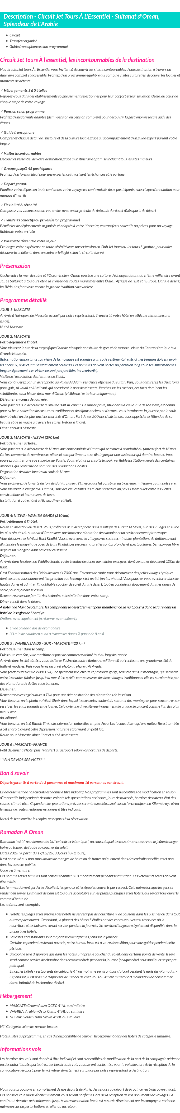 Détails du séjour