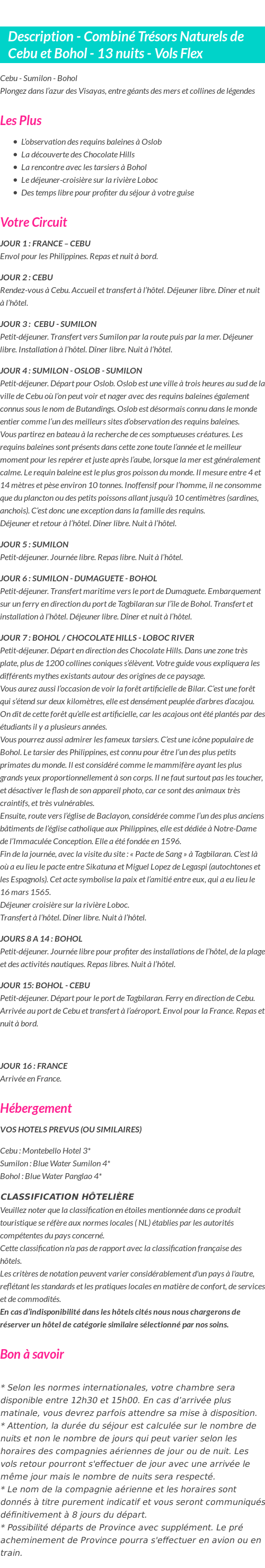 Détails du séjour