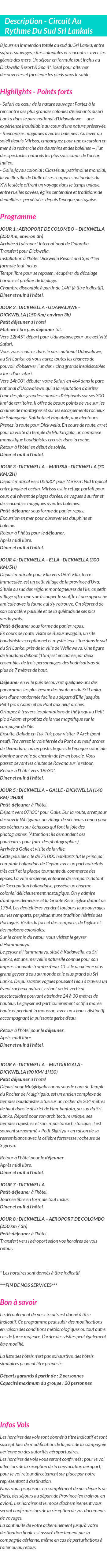 Détails du séjour