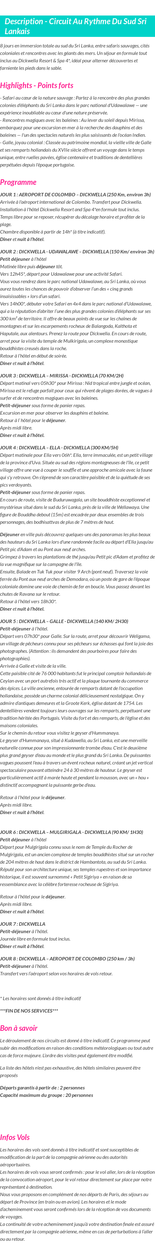 Détails du séjour