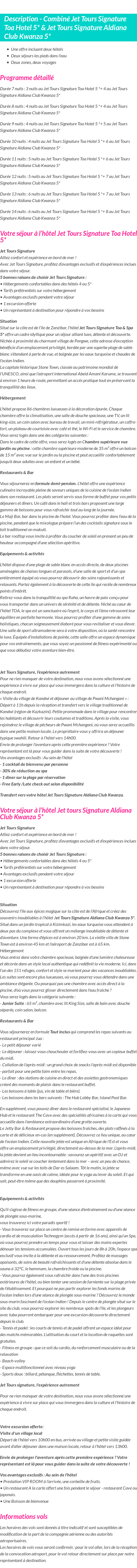 Détails du séjour