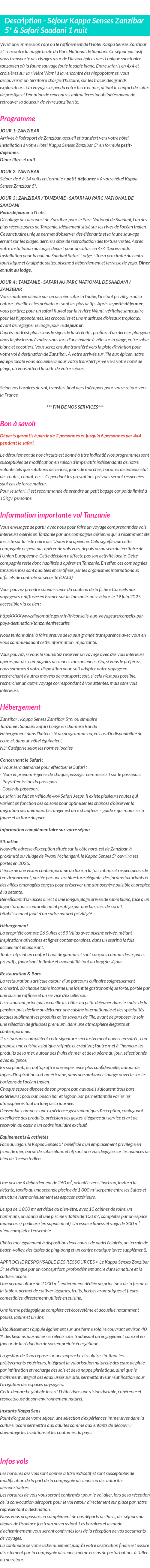 Détails du séjour