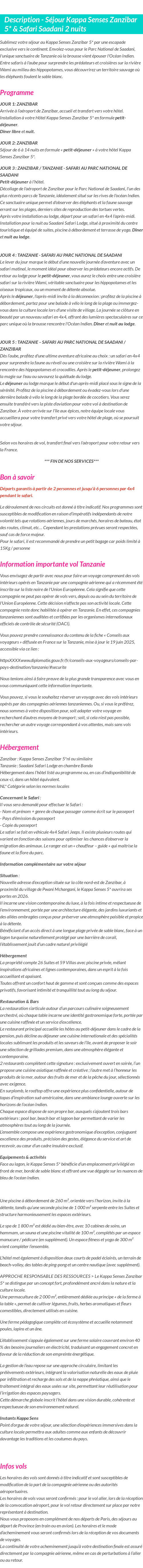 Détails du séjour