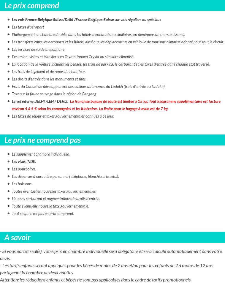 Conditions tarifaires