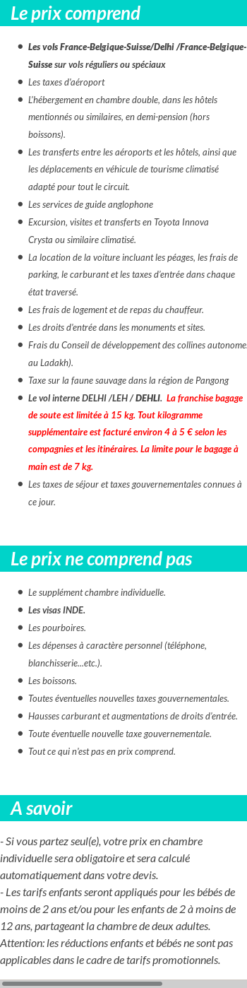 Conditions tarifaires