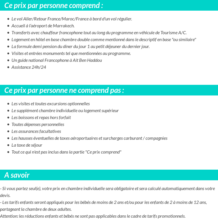 Conditions tarifaires