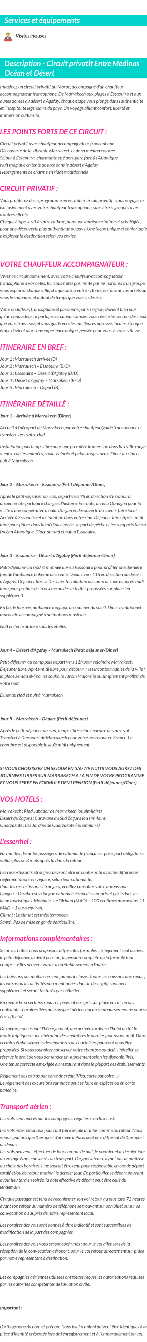 Détails du séjour