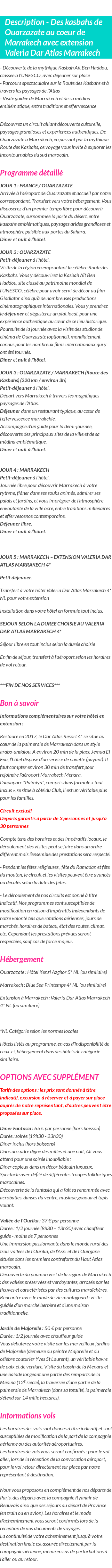 Détails du séjour