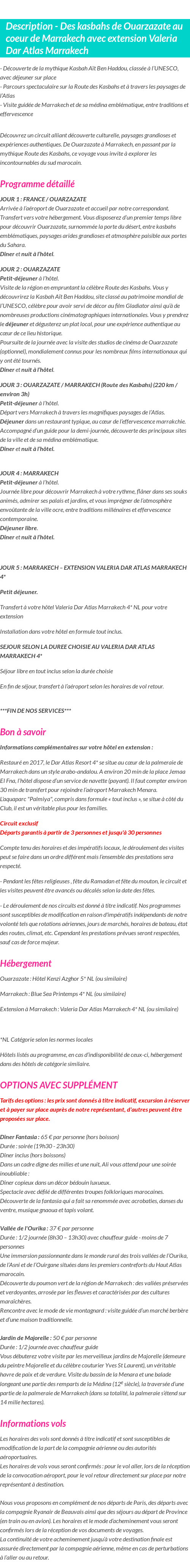 Détails du séjour