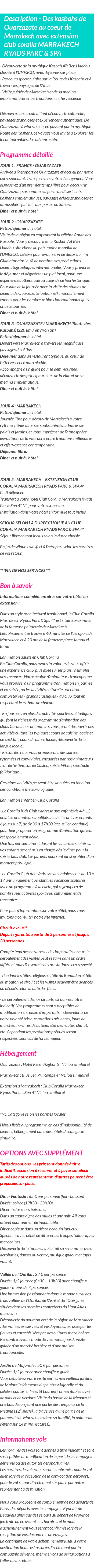 Détails du séjour