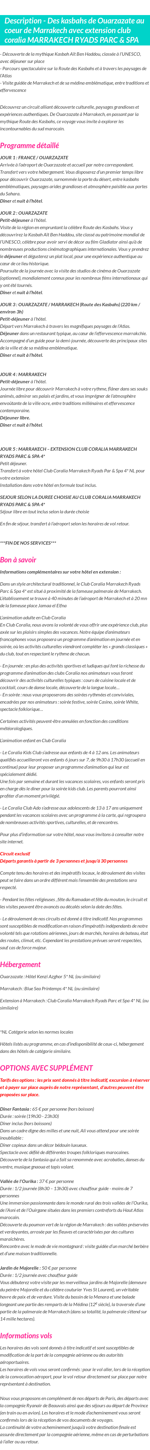 Détails du séjour