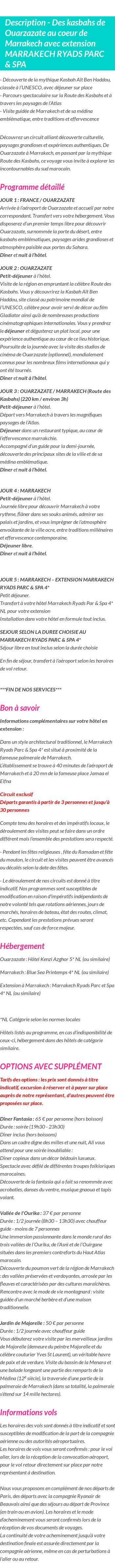 Détails du séjour