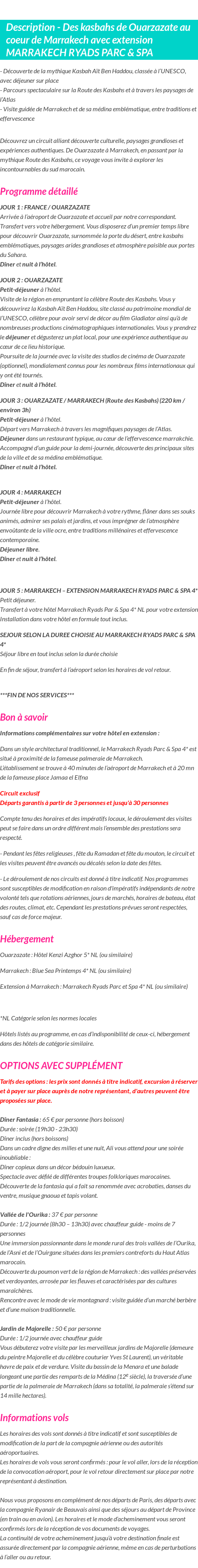 Détails du séjour