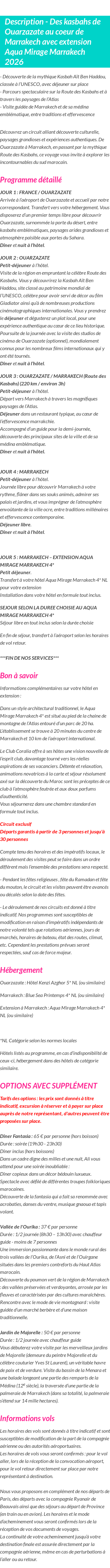 Détails du séjour
