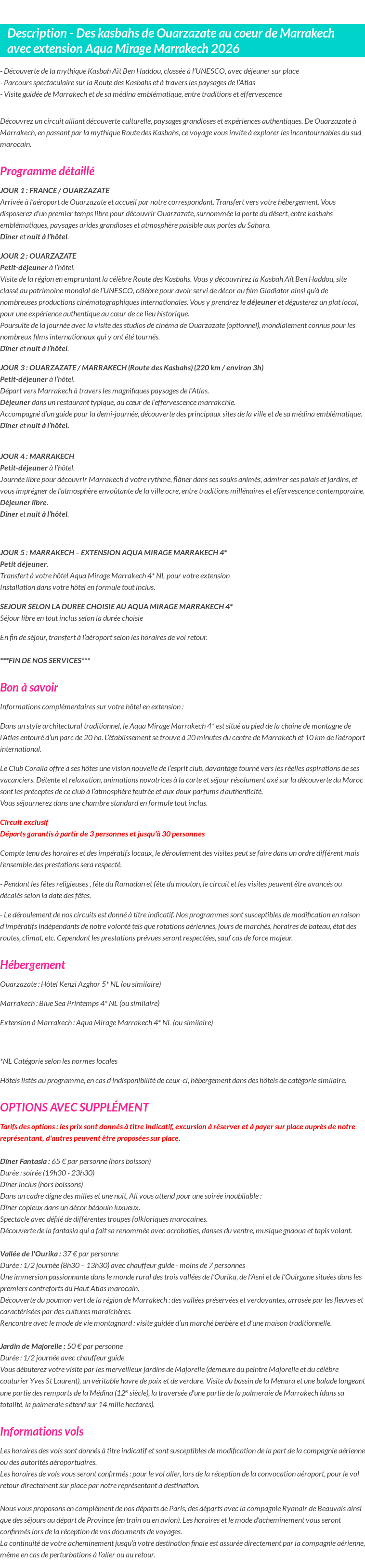 Détails du séjour