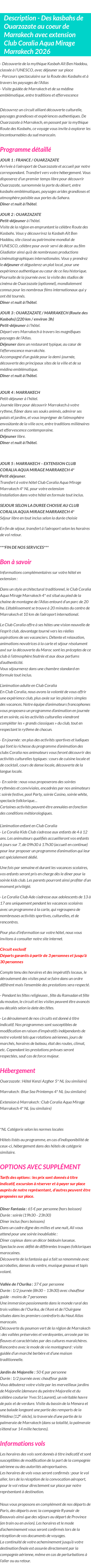 Détails du séjour