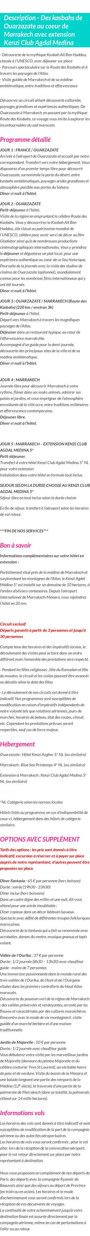 Détails du séjour