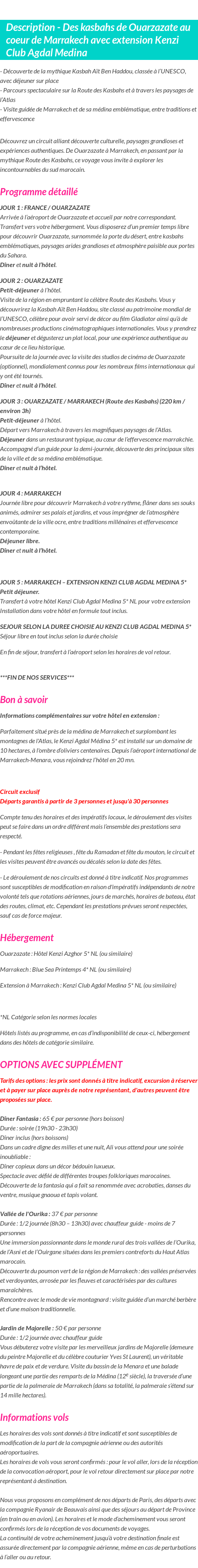 Détails du séjour