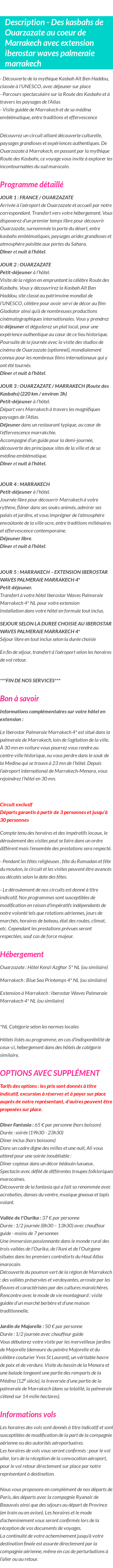 Détails du séjour