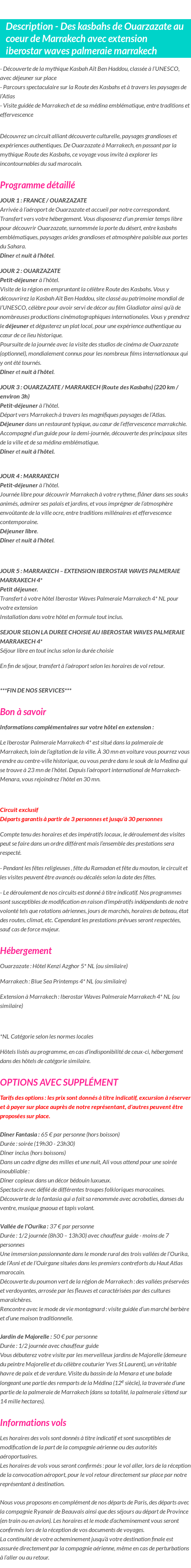 Détails du séjour