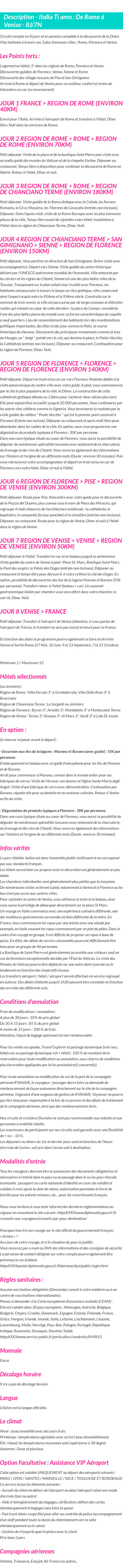 Détails du séjour