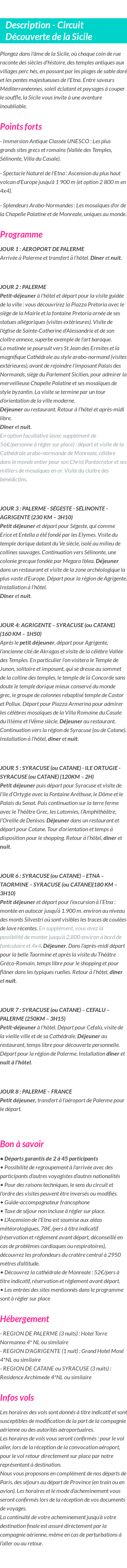 Détails du séjour