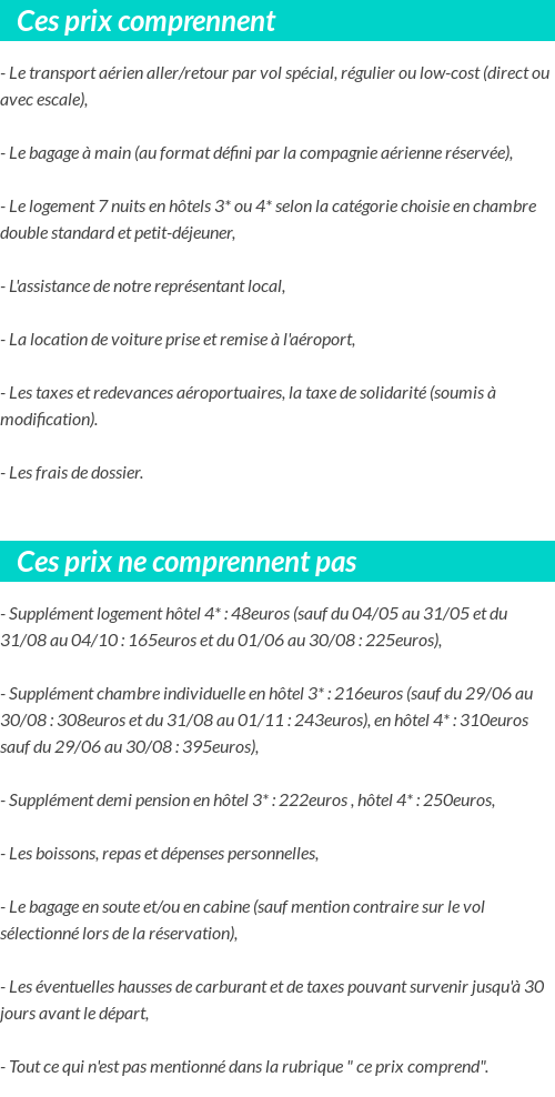 Conditions tarifaires
