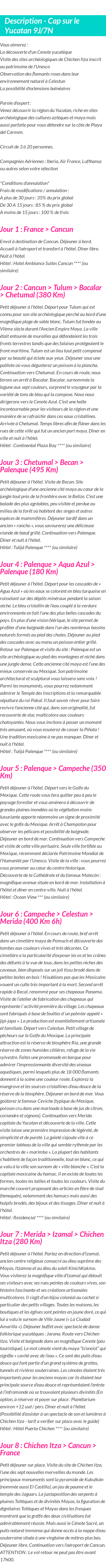 Détails du séjour