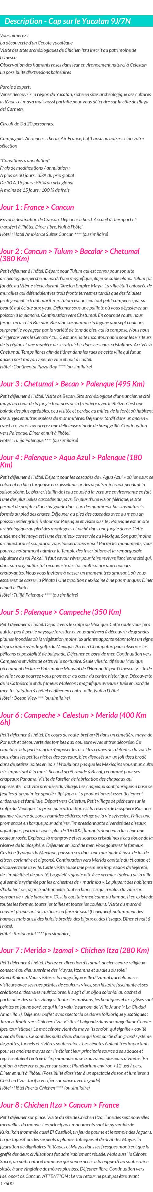 Détails du séjour