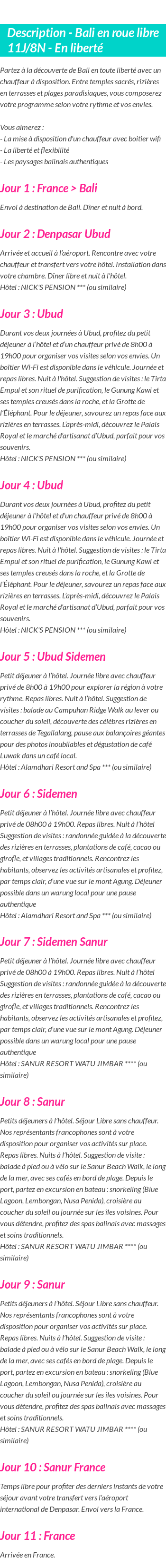 Détails du séjour