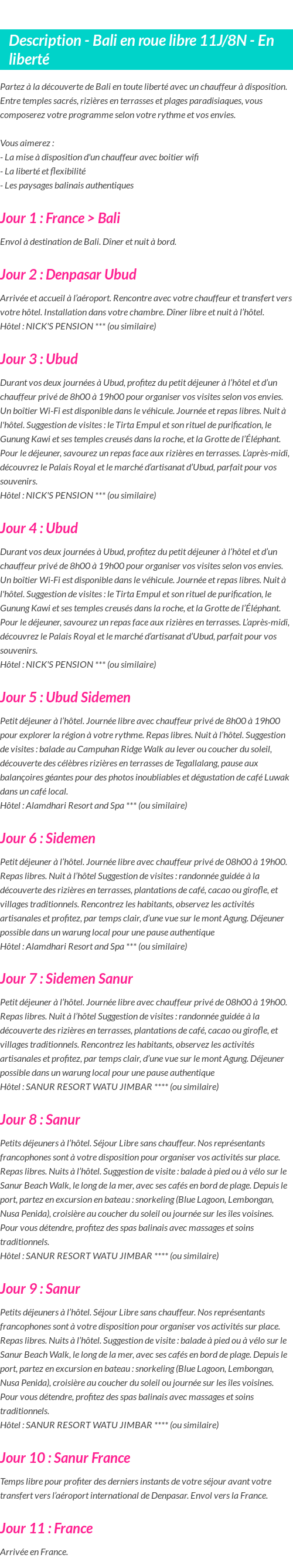 Détails du séjour