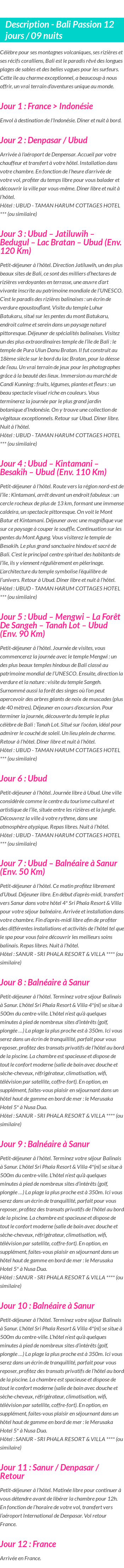 Détails du séjour