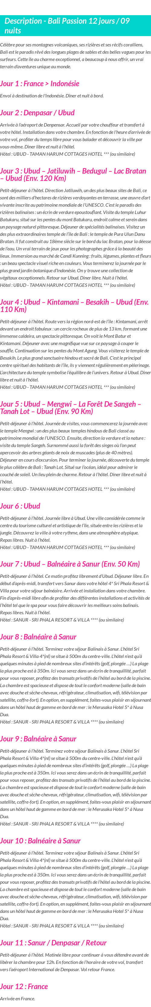 Détails du séjour