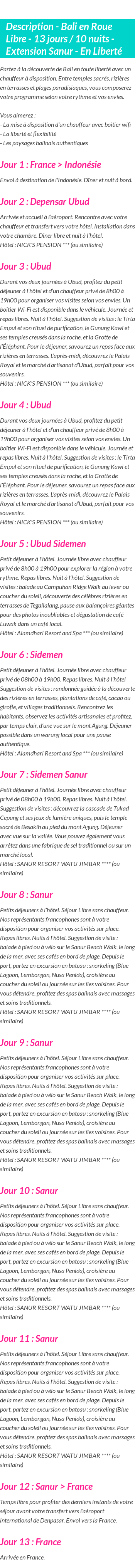 Détails du séjour