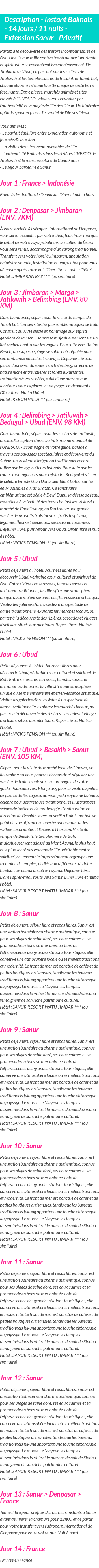 Détails du séjour