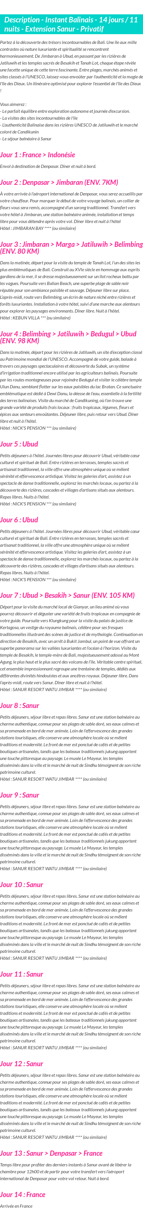 Détails du séjour