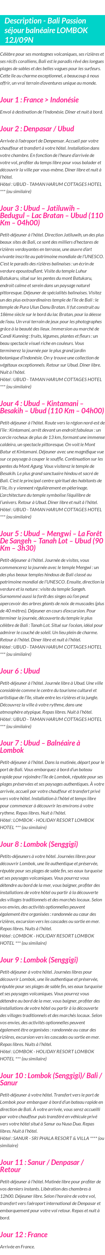 Détails du séjour