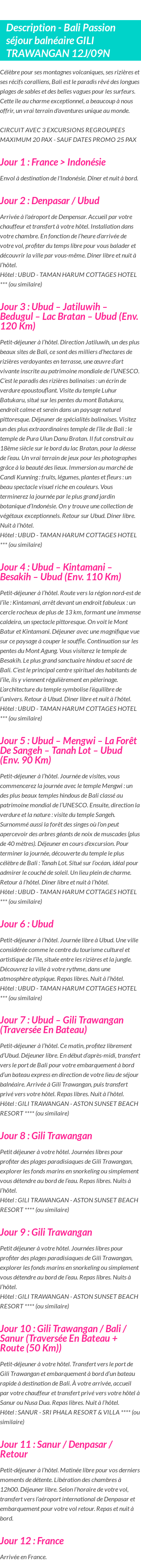 Détails du séjour