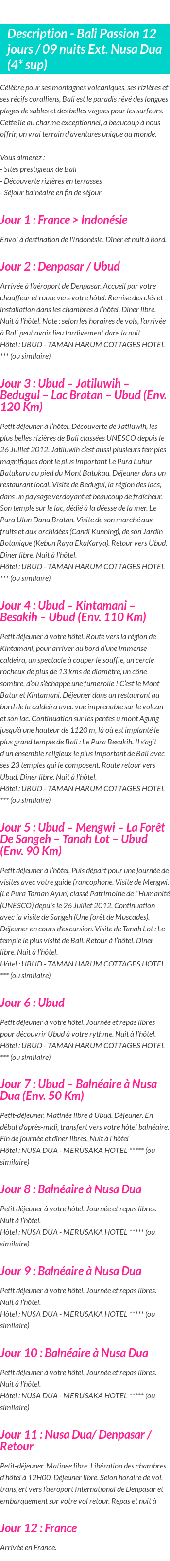 Détails du séjour