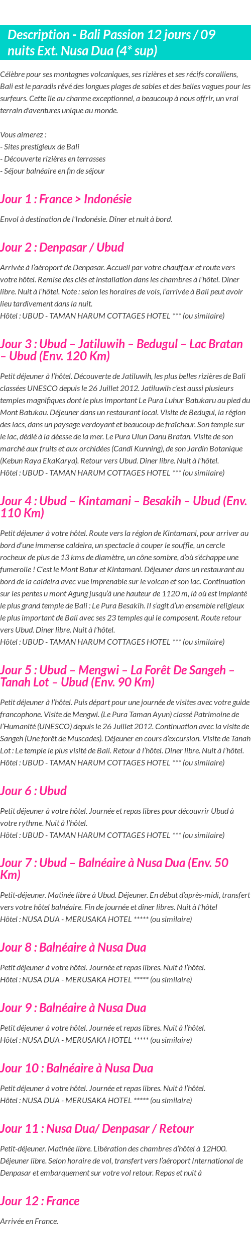 Détails du séjour
