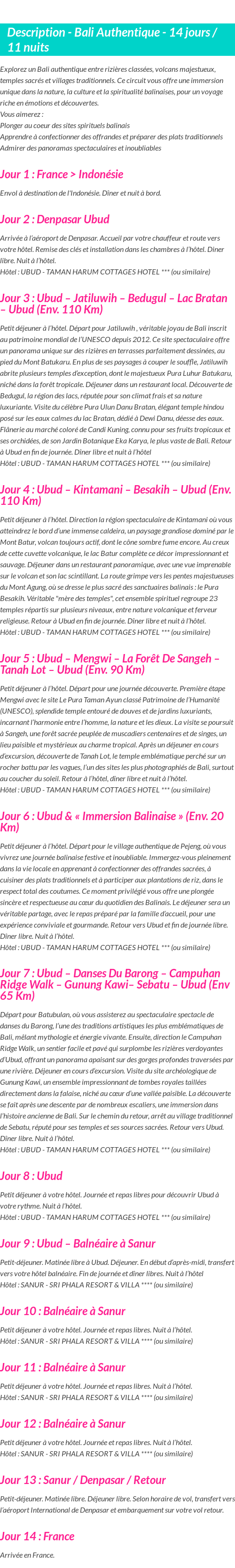Détails du séjour