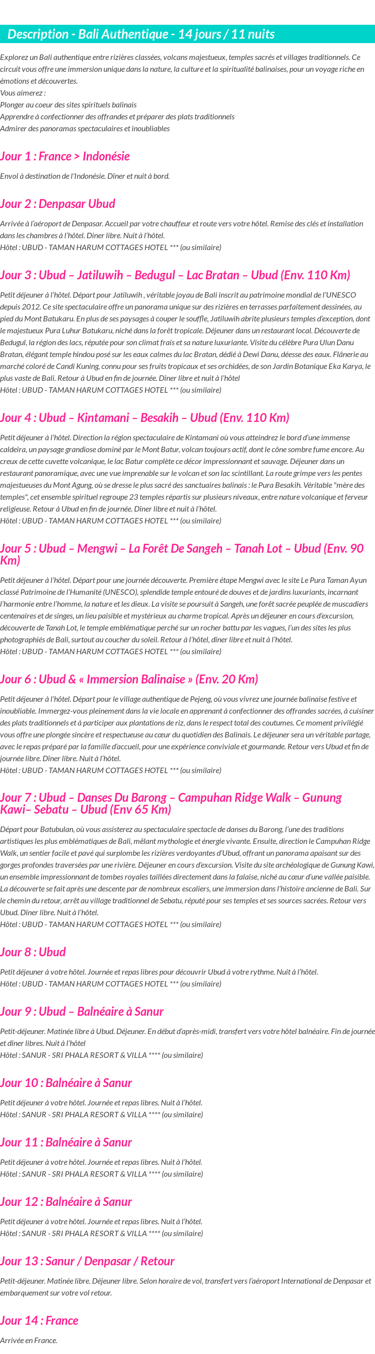 Détails du séjour