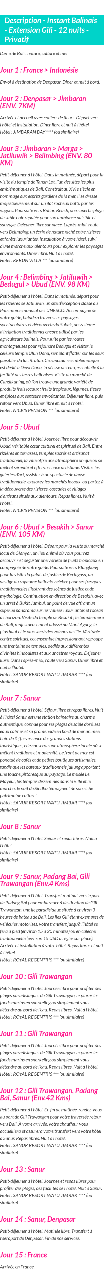 Détails du séjour