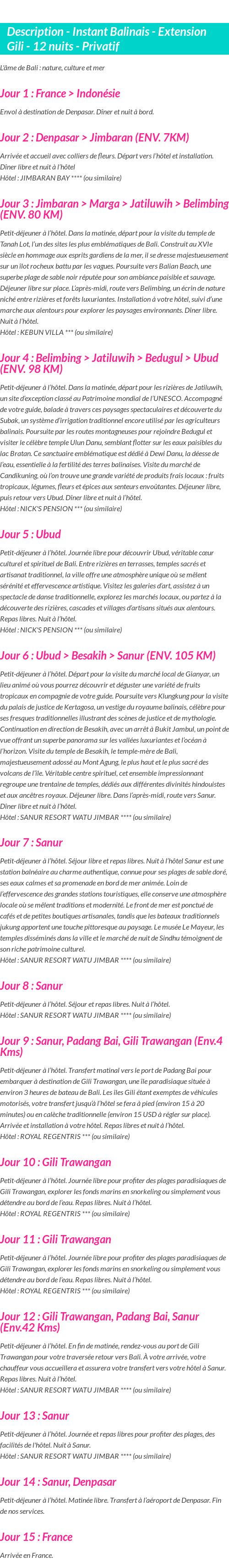 Détails du séjour